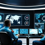 **Image Prompt:** A futuristic military command center filled with holographic displays and AI-powered interfaces. Officers are analyzing real-time data from drones and satellite imagery, showcasing the integration of AI in military decision-making. Focus on the advanced technology and strategic overview. High tech, realistic, dramatic lighting.