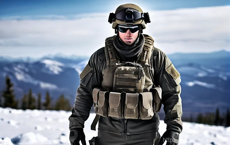 육군 부대 내 동계 장비 - **Prompt 1: Advanced Reactive Winter Combat Gear**
    A highly detailed, full-body shot of a male s...