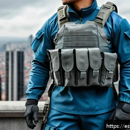 Home 33 육군 군복 종류 및 착용 방법 - A modern military uniform displayed on a standing soldier in an urban environment, featuring a sleek...