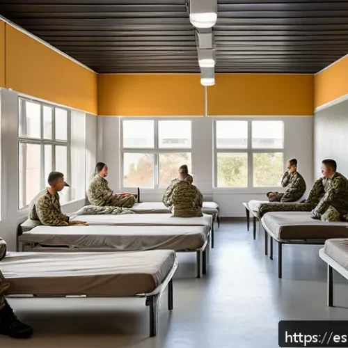 Home 31 육군 병영문화 개선 정책 - A modern military barracks interior showing renovated dormitories with ergonomic beds neatly made, b...