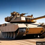 Home 23 육군 기갑 전력 비교 - A highly detailed and realistic modern American M1 Abrams tank in a desert battlefield environment, ...